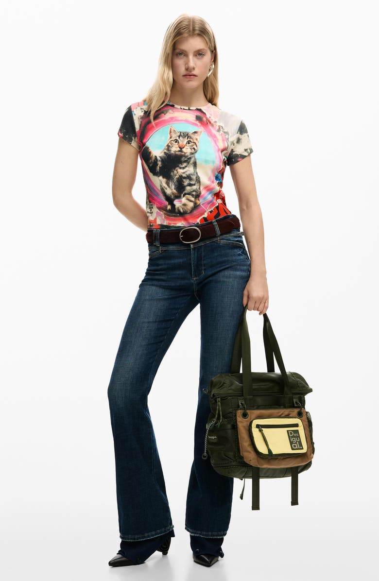 Desigual Print Stretch Cotton T-Shirt, Alternate, color, Pink