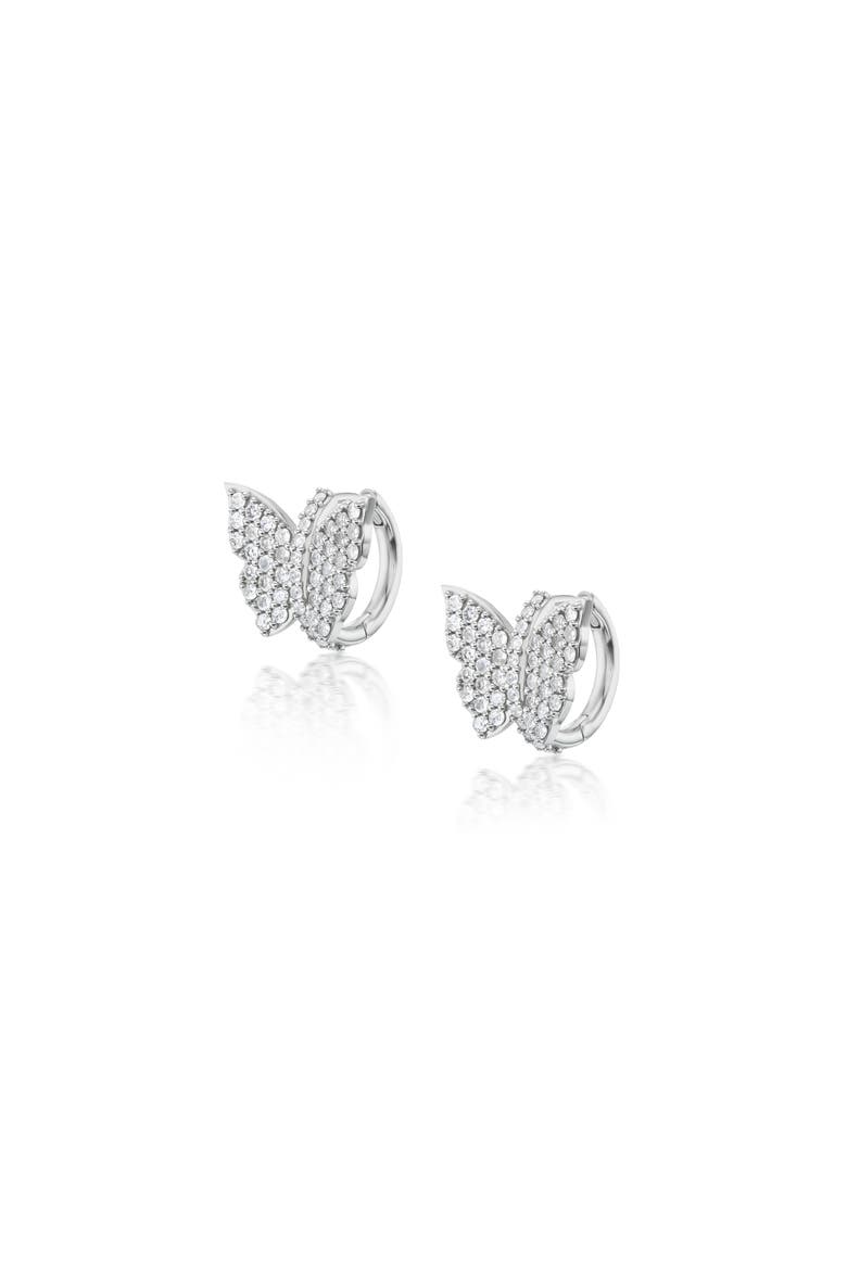 Diamond Butterfly Huggie Earrings, Main, color, Sterling Silver