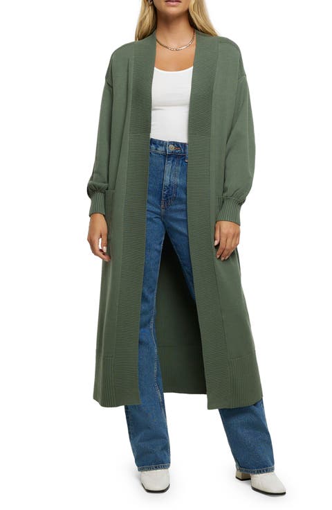 Mixed Rib Open Front Maxi Cardigan