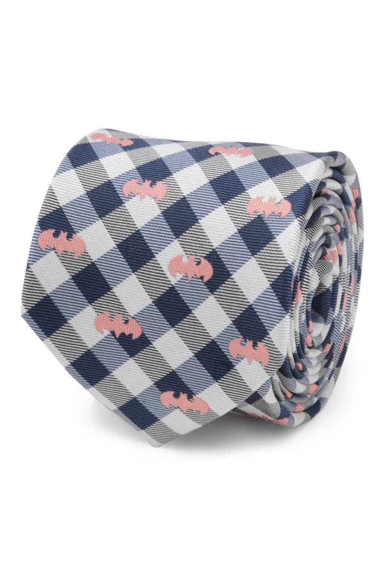 Batman Plaid Silk Tie, Alternate, color, NAVY