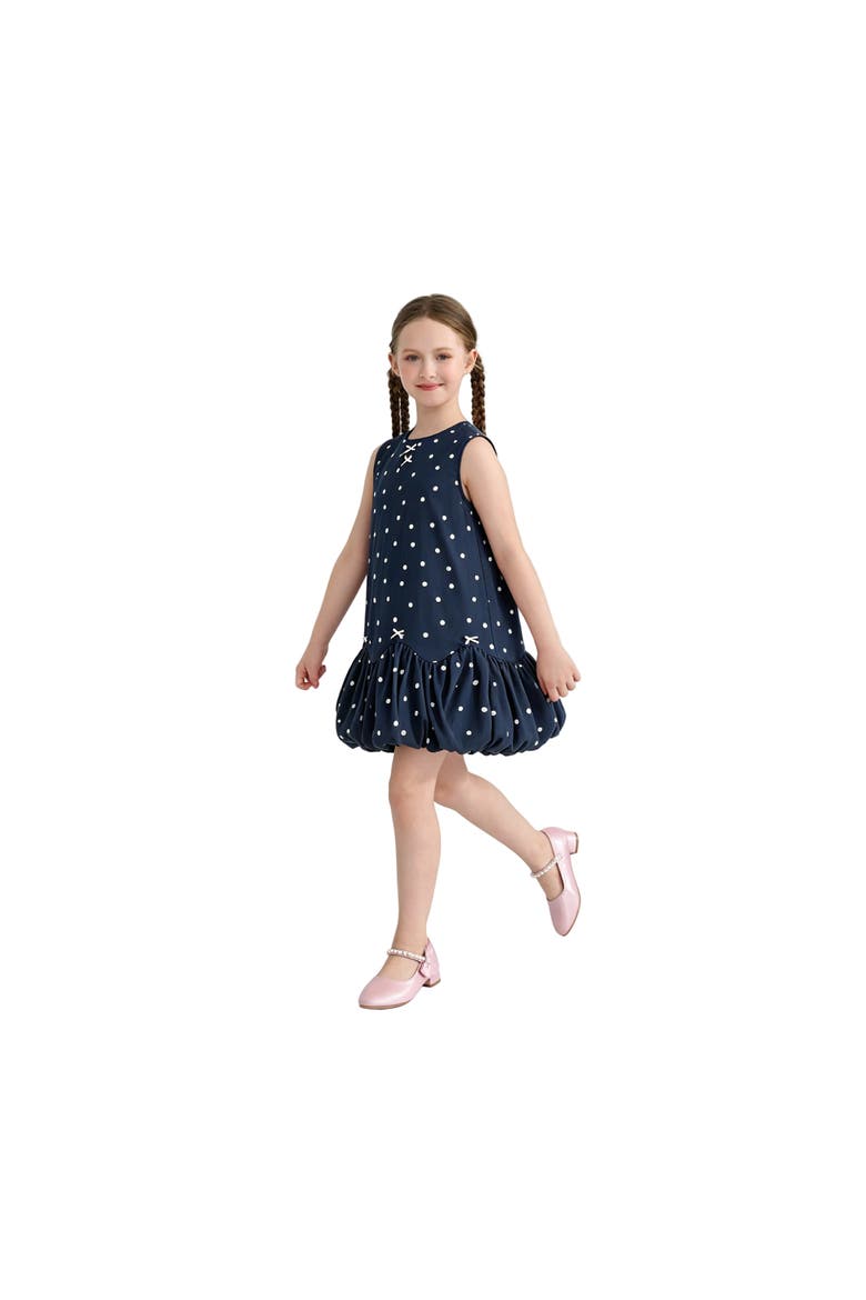 Polka Dot Bow Dress, Alternate, color, Navy
