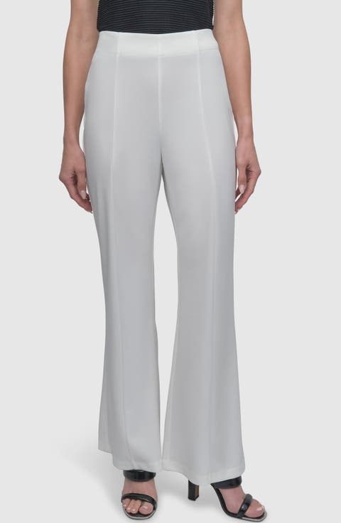 パンツ 90s dkny old striped wide flare slacks DKNY Women's High-Rise Wide-Leg Pinstripe Pants, Black/White