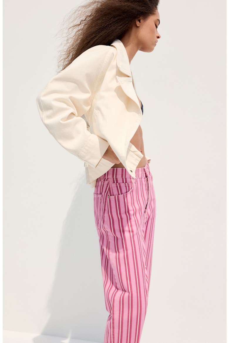 Striped High Waist Straight Leg Jeans, Alternate, color, PINK
