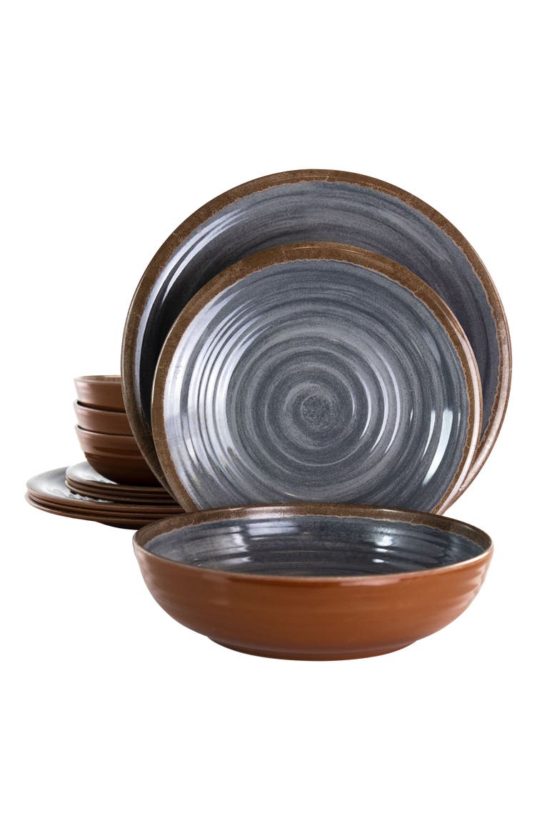 Stone Oak 12 Piece Lightweight Melamine Dinnerware Set, Main, color, Black