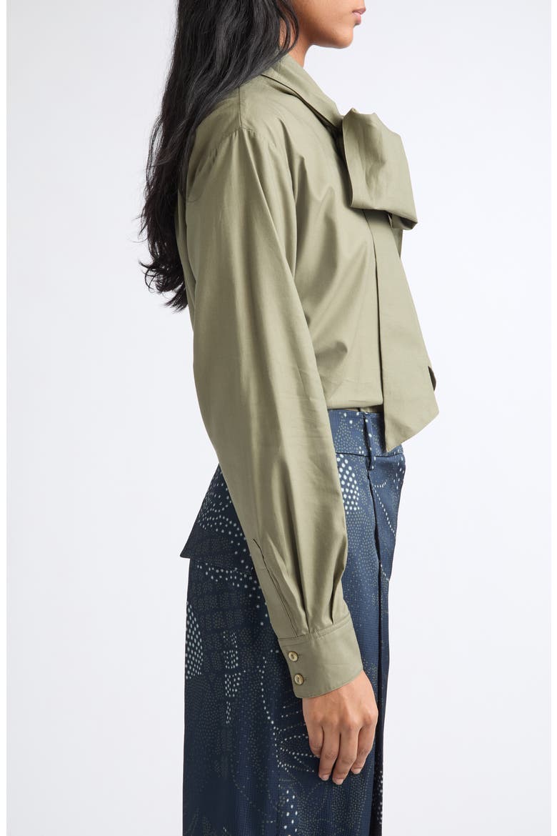 Cotton Blend Poplin Tie Neck Button-Up Top, Alternate, color, SAGE
