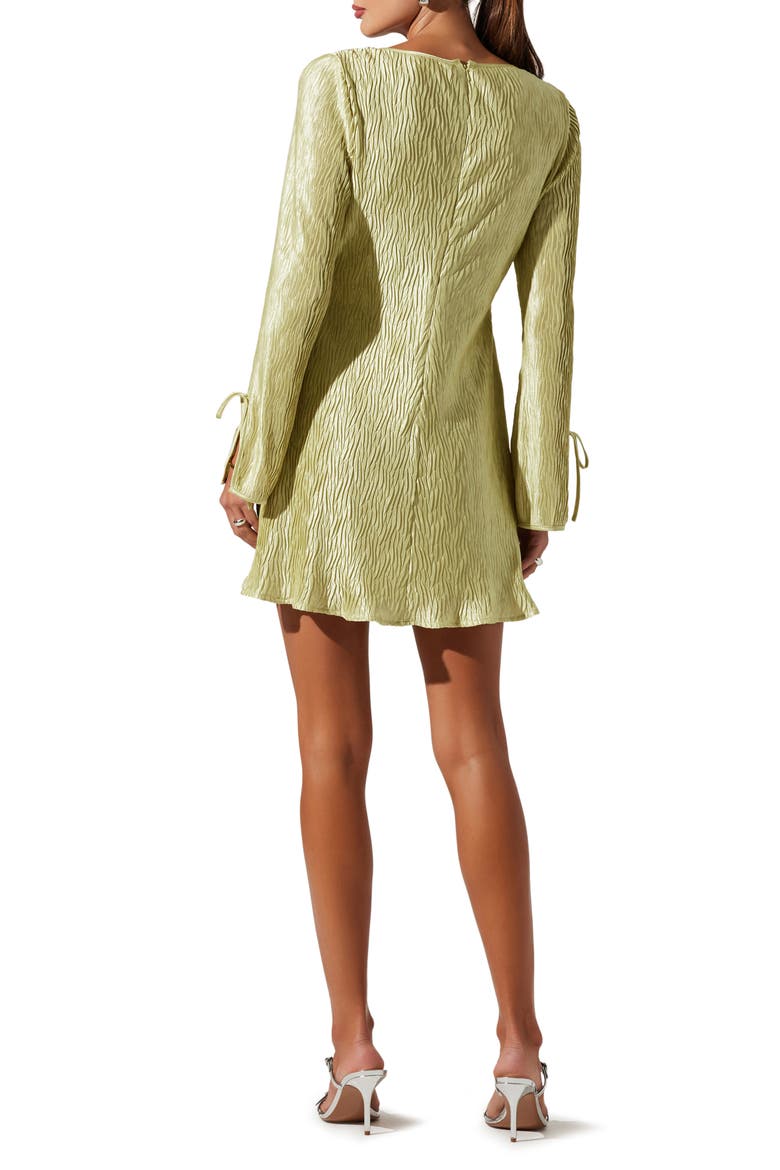 Long Sleeve Plissé Minidress, Alternate, color, CELERY