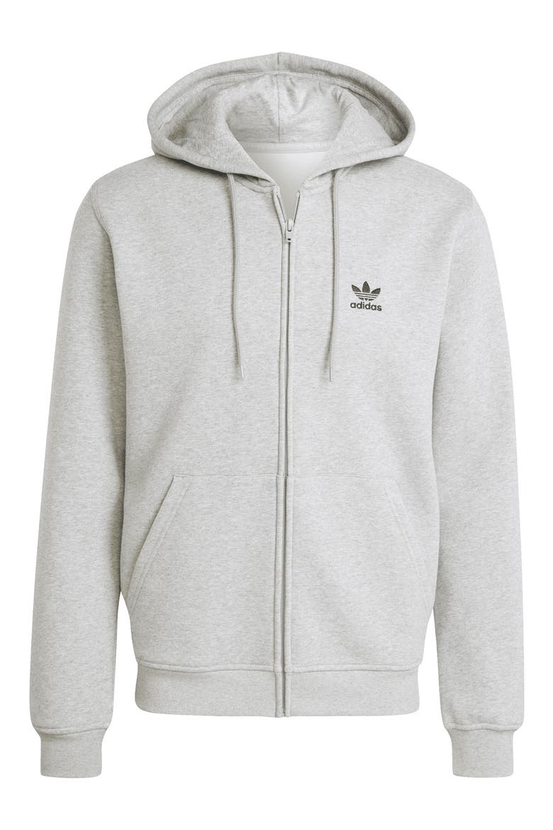 Trefoil Essentials Zip Hoodie, Alternate, color, MEDIUM GREY HEATHER