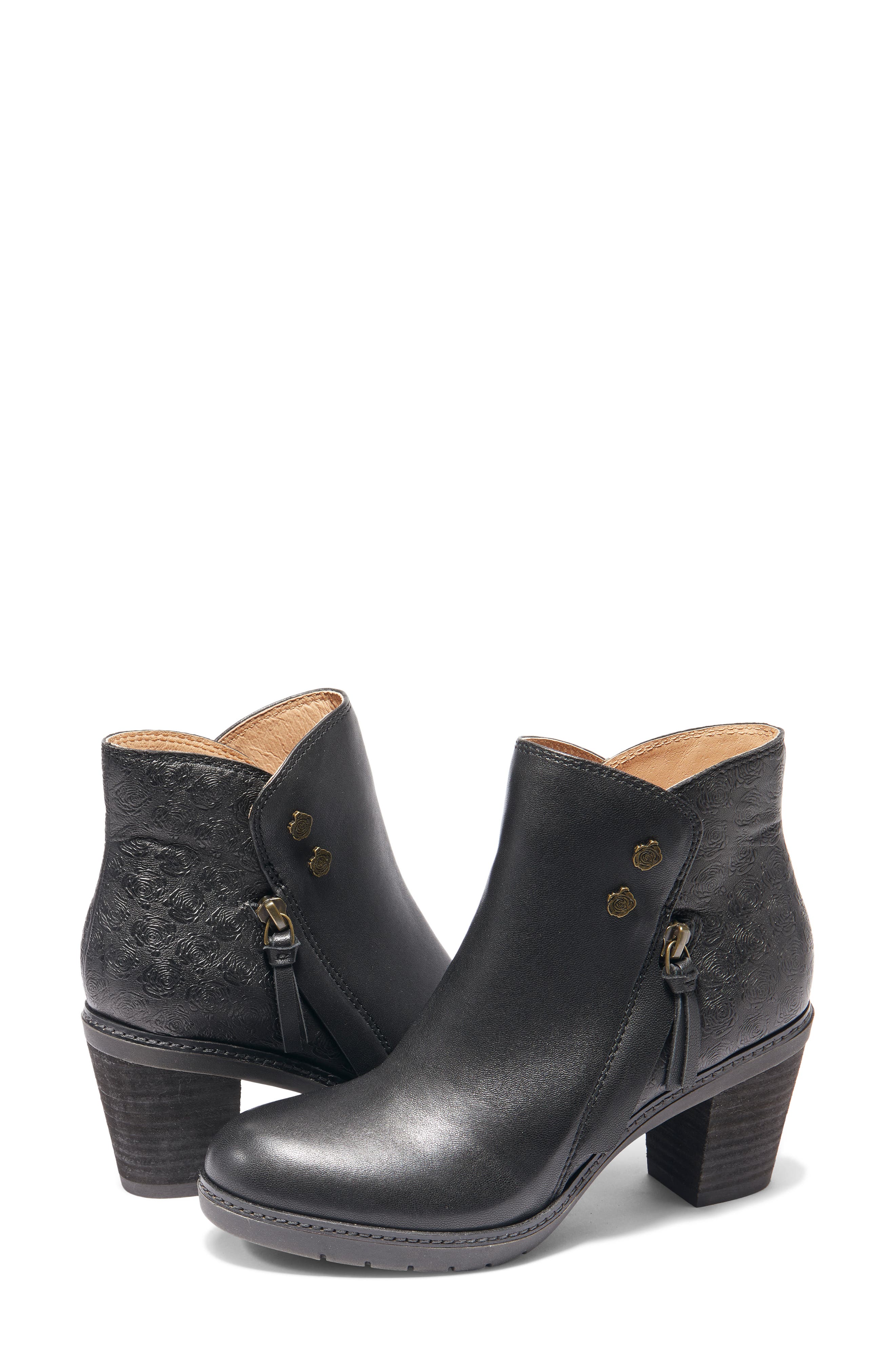 Hälsa Footwear Rea Floral Embossed Leather Bootie, Alternate, color, Black
