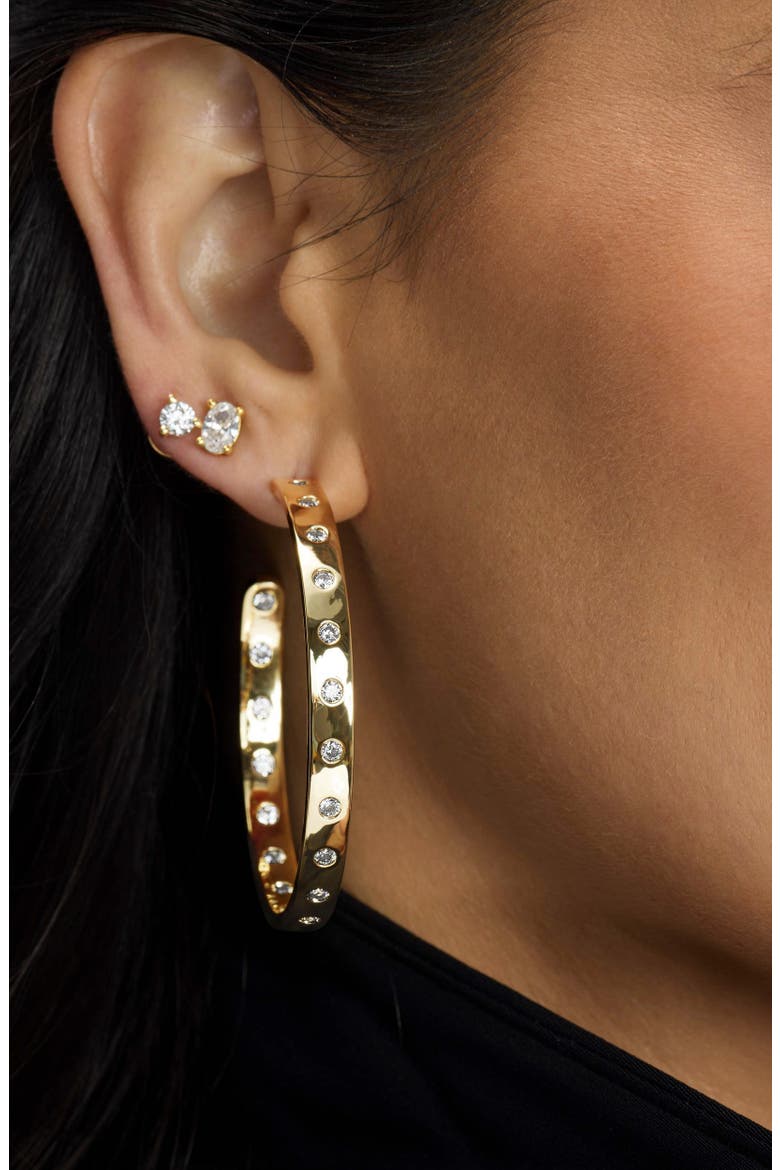 Ashley Rodeo Cubic Zirconia Hoop Earrings, Alternate, color, GOLD-WHITE
