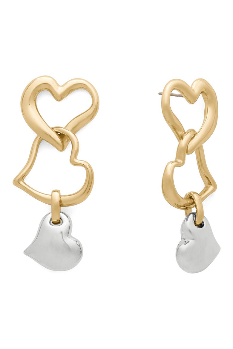 heart linear drop earrings, Alternate, color, GOLD/ SILVER