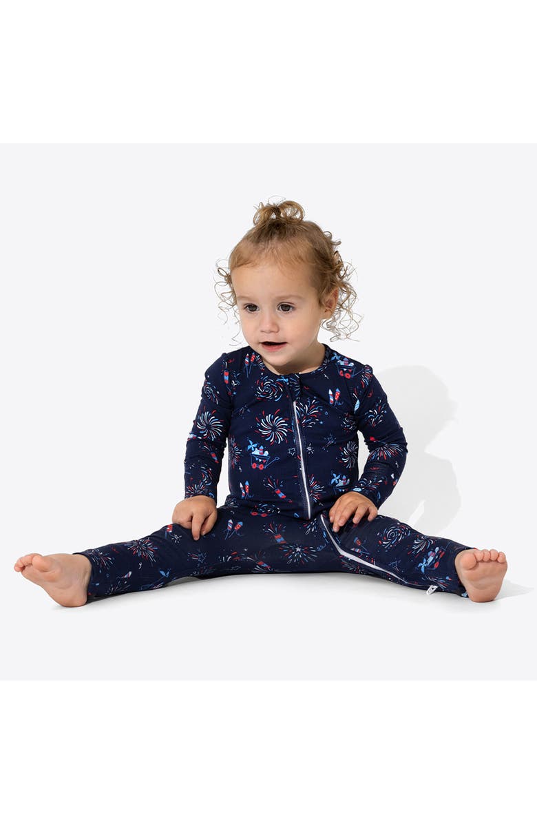 Bellabu Bear Fireworks Fitted Convertible One-Piece Pajamas, Alternate, color, 