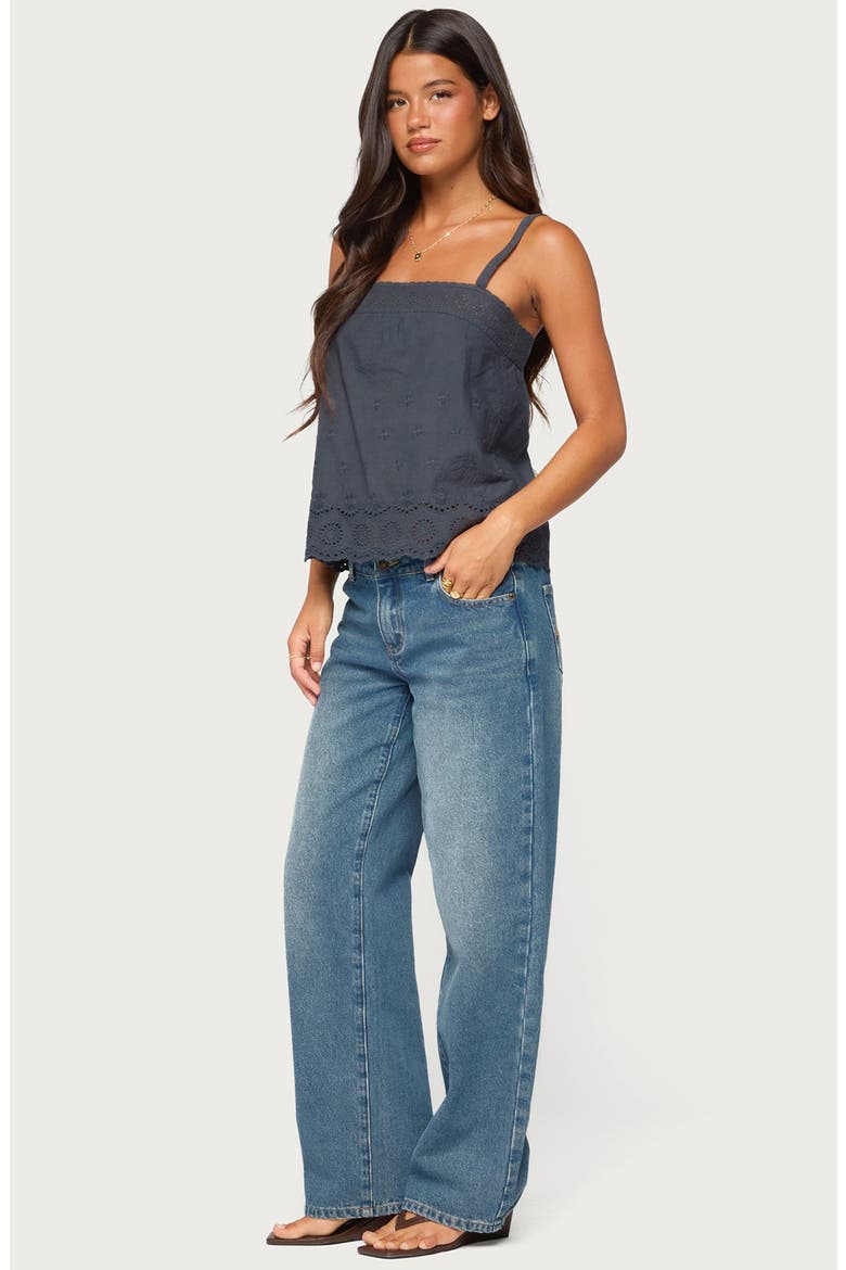 Esma Scalloped Eyelet Top, Alternate, color, NAVY