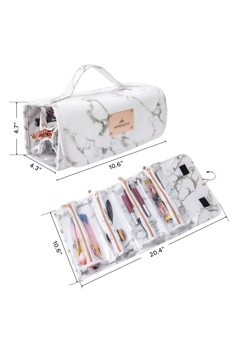 Capri Hanging Cosmetic Bag - Marble Print, Alternate, color, Rose Gold Marble Print
