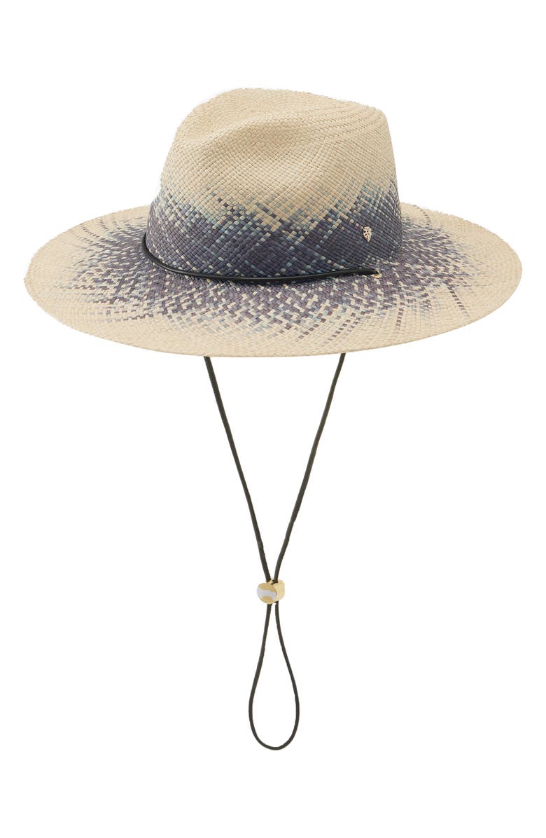 Helen Kaminski Gradient Straw Fedora with Chin Strap, Alternate, color, Marine
