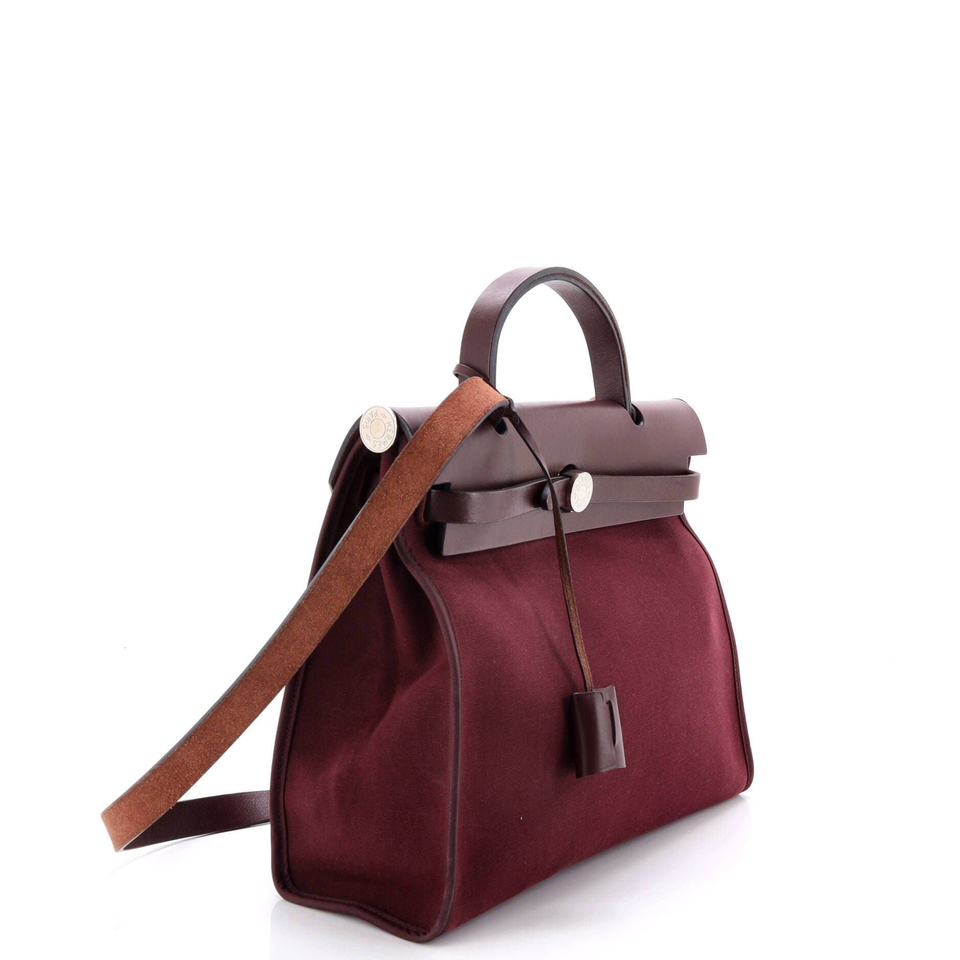 Pre-Owned Hermes Herbag Zip Leather and Toile 31, Alternate, color, Bordeaux