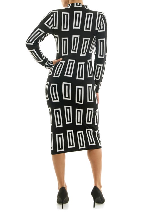 Nina Leonard Long Sleeve Jacquard Sheath Dress In Black