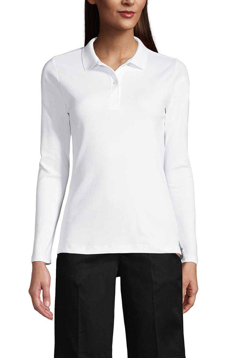 School Uniform  Long Sleeve Feminine Fit Interlock Polo Shirt, Main, color, White