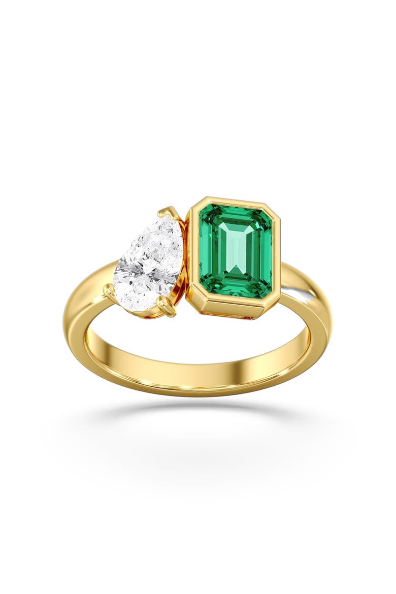 Toi et Moi Green Emerald and Lab Diamond Ring in 14K, Alternate, color, Yellow Gold