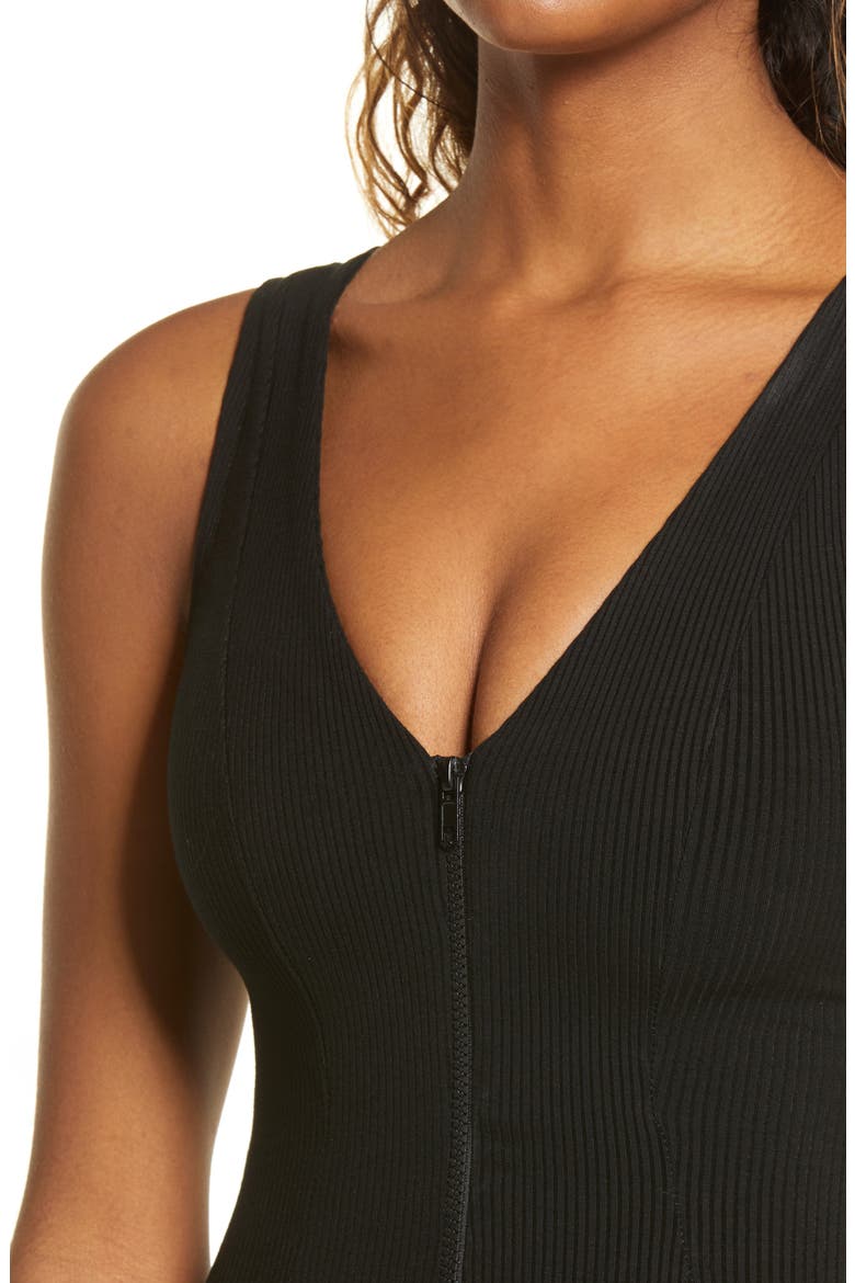 Snatched Zip Front Sleeveless Jumpsuit, Alternate, color, BLACK