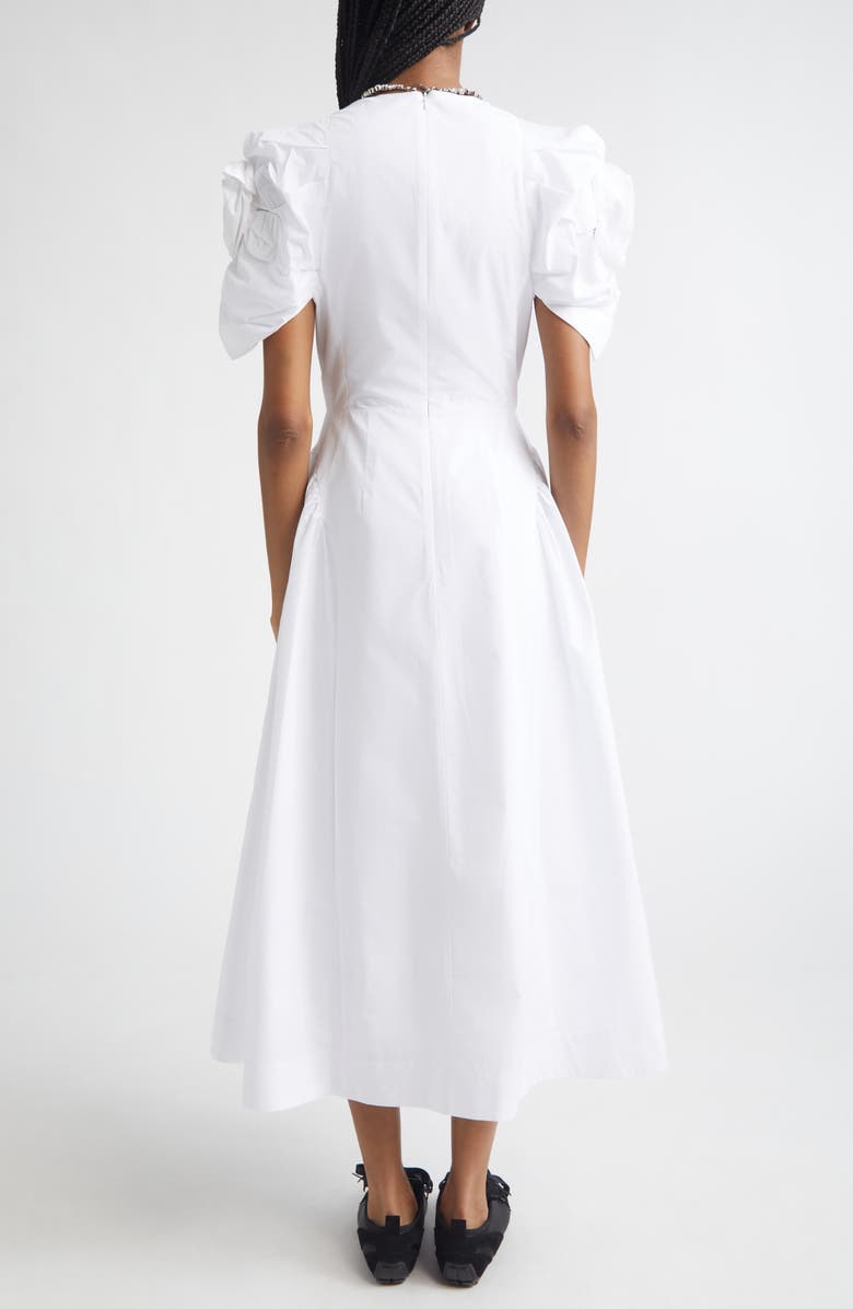 Simone Rocha Rosette Puff Sleeve Cotton Poplin Midi Dress, Alternate, color, White