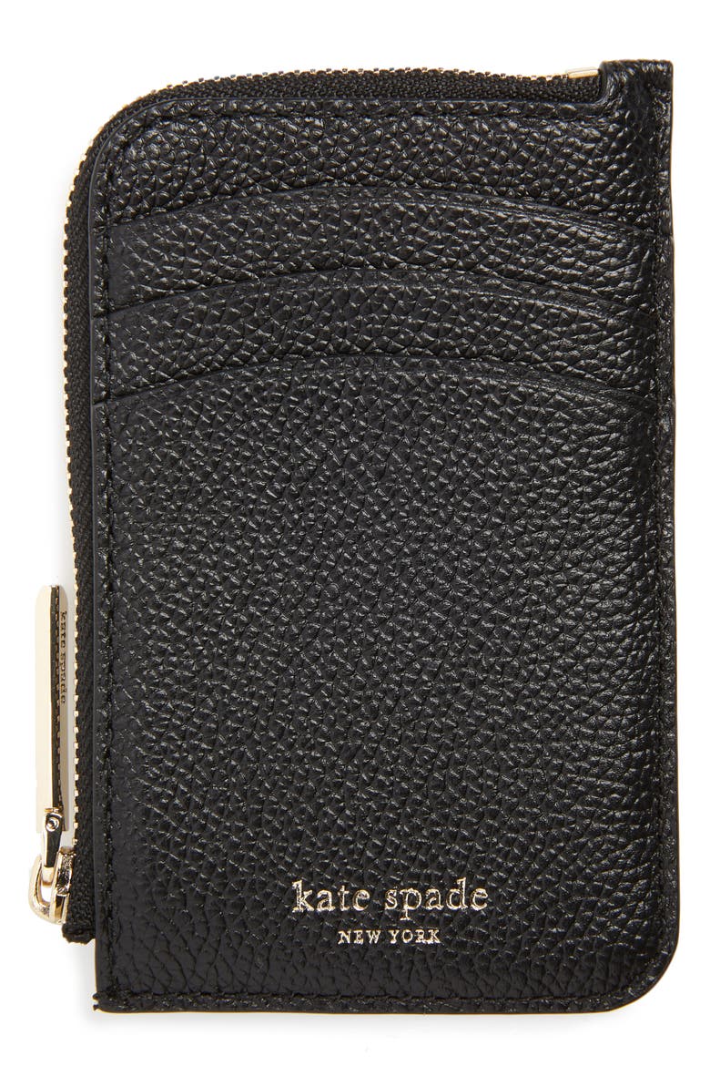 margaux leather zip card holder, Main, color, BLACK