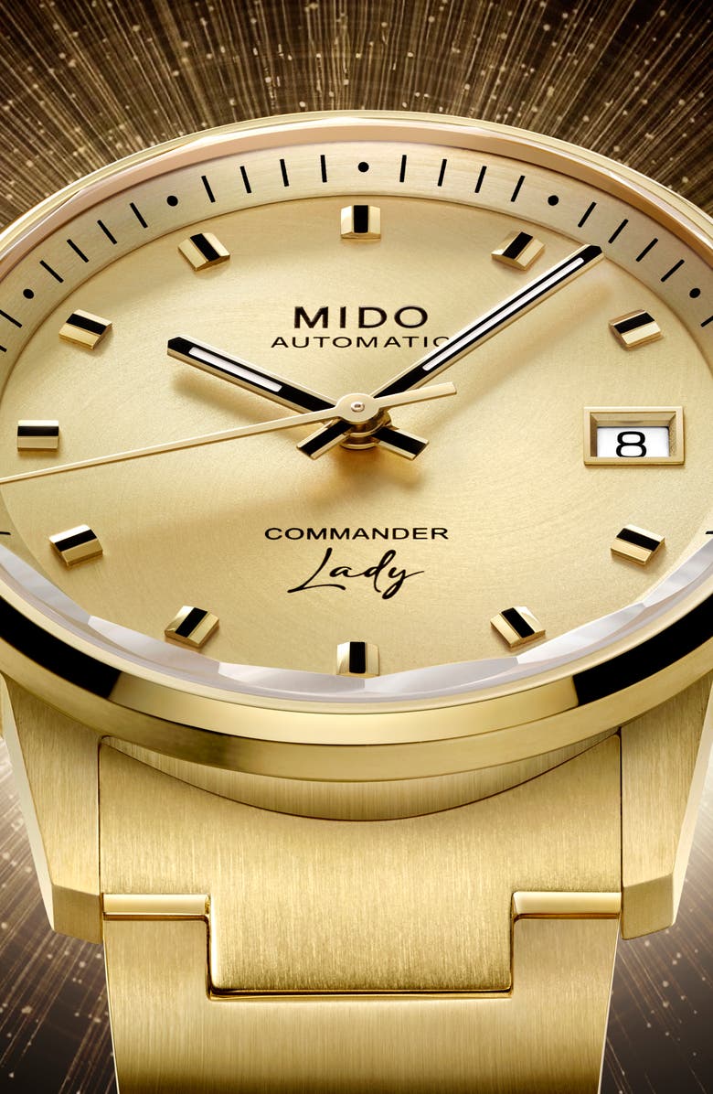 MIDO Commander Lady Automatic Bracelet Watch, 35mm, Alternate, color, Champagne / Golden