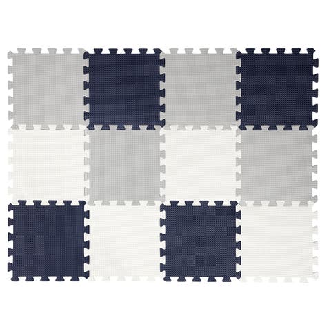 12 Soft Foam Floor Tiles Bluegreywhite, Interlocking Mat
