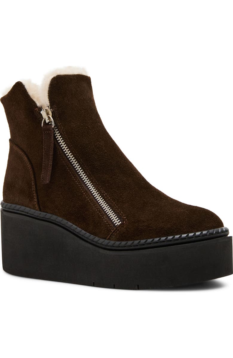 Steve Madden Drift Platform Genuine Shearling Lined Wedge Bootie, Main, color, Brown Suede