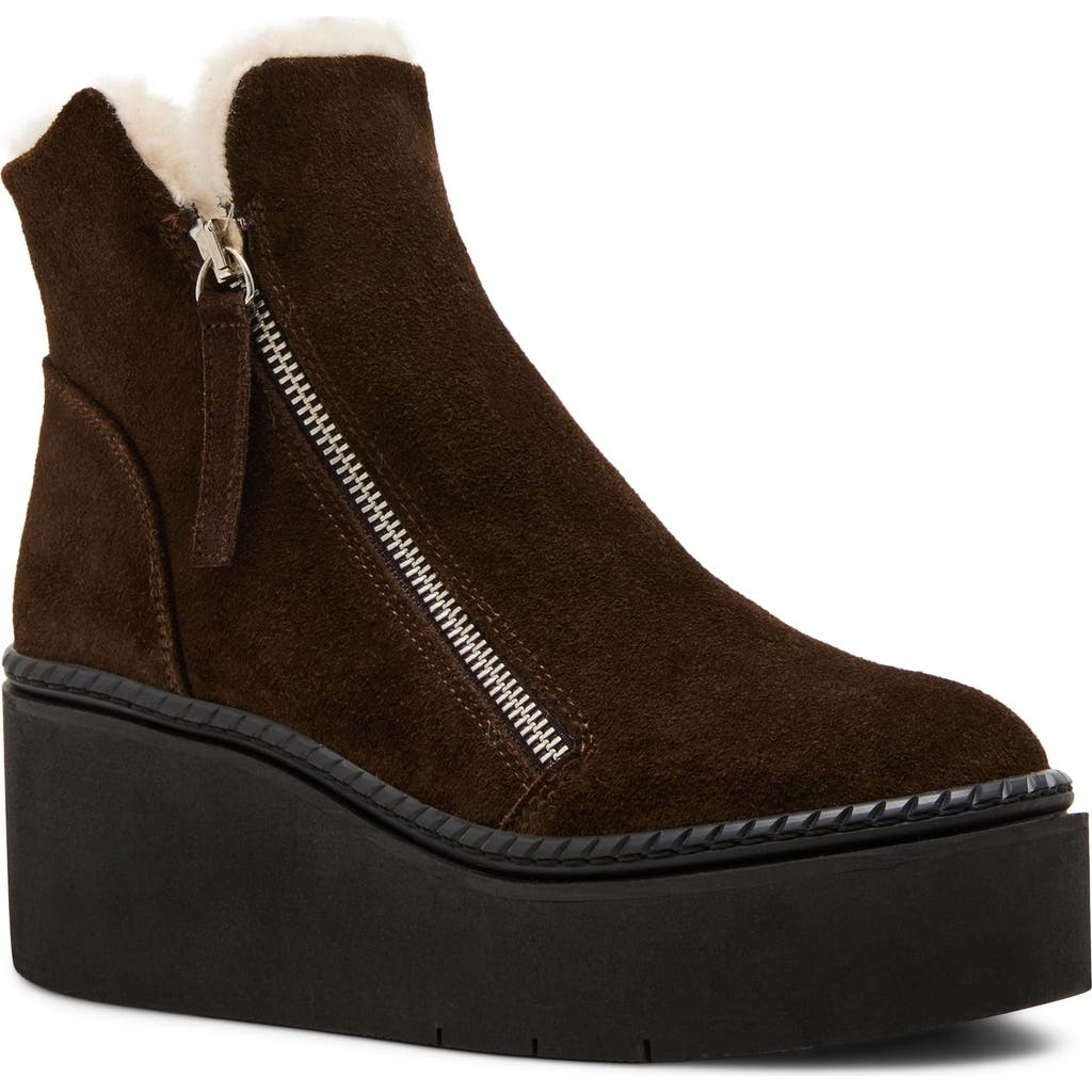Steve Madden Drift Platform Genuine Shearling Lined Wedge Bootie In Brown