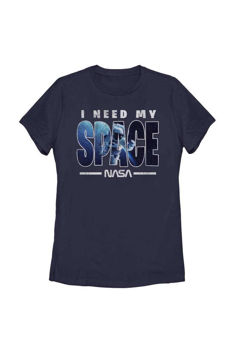 Juniors NASA I Need My Space Distressed T Shirt, Main, color, Navy Blue