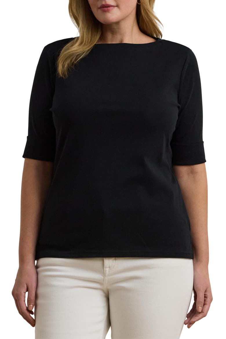 Stretch Cotton Boat Neck Tee, Main, color, POLO BLACK
