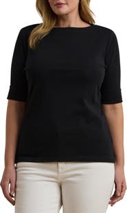 Lauren Ralph Lauren Stretch Cotton Boat Neck Tee