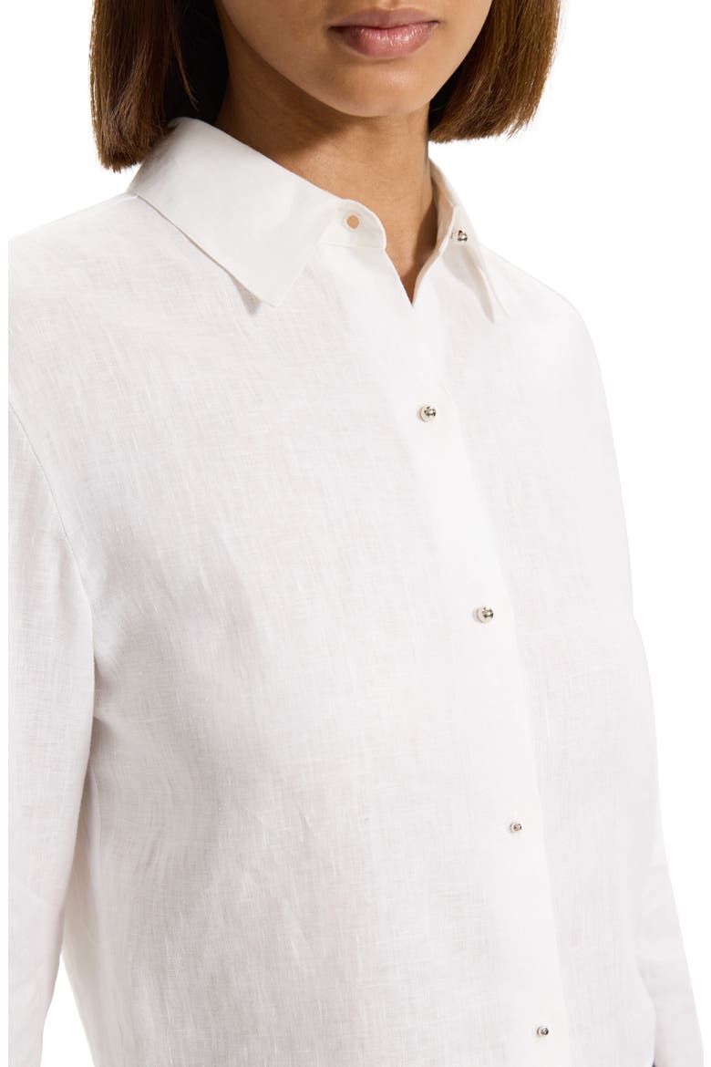 Tapered Long Sleeve Crop Linen Button-Up Shirt, Alternate, color, WHITE