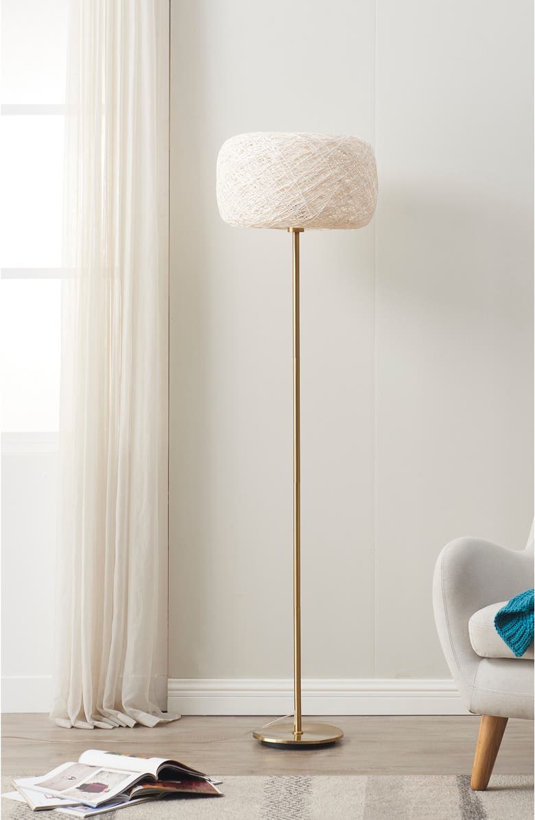 Brightech Rowan 66" LED Floor Lamp with Woven Thread Shade, Bulb Included, Alternate, color, Antique Brass