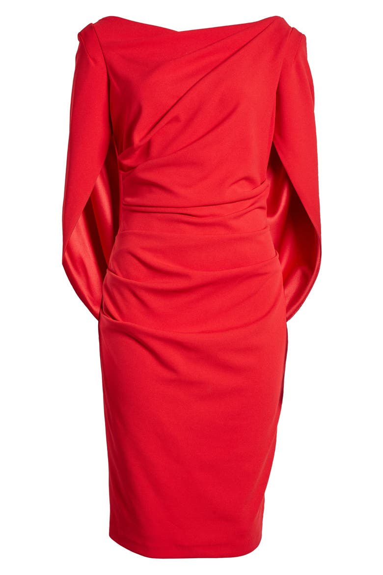 Cape Sleeve Crepe Sheath Dress, Alternate, color, RED