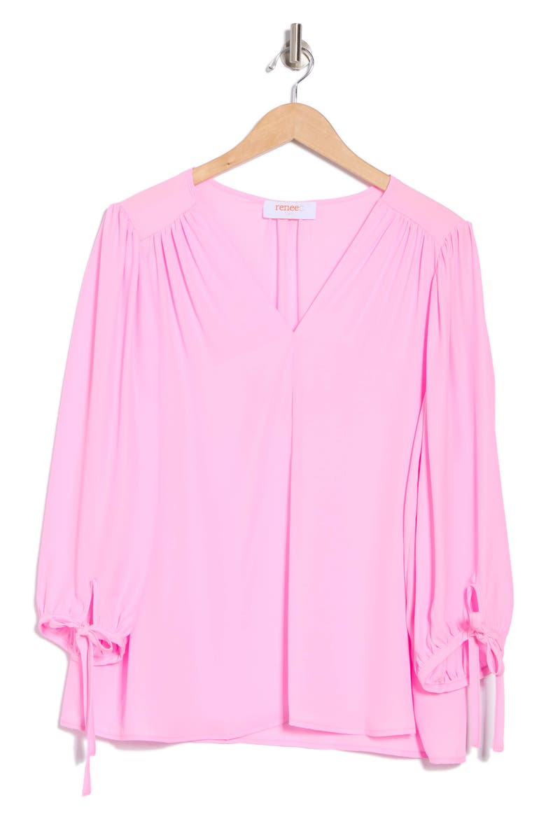 V-Neck Tie Sleeve Top, Alternate, color, BARBIE PINK