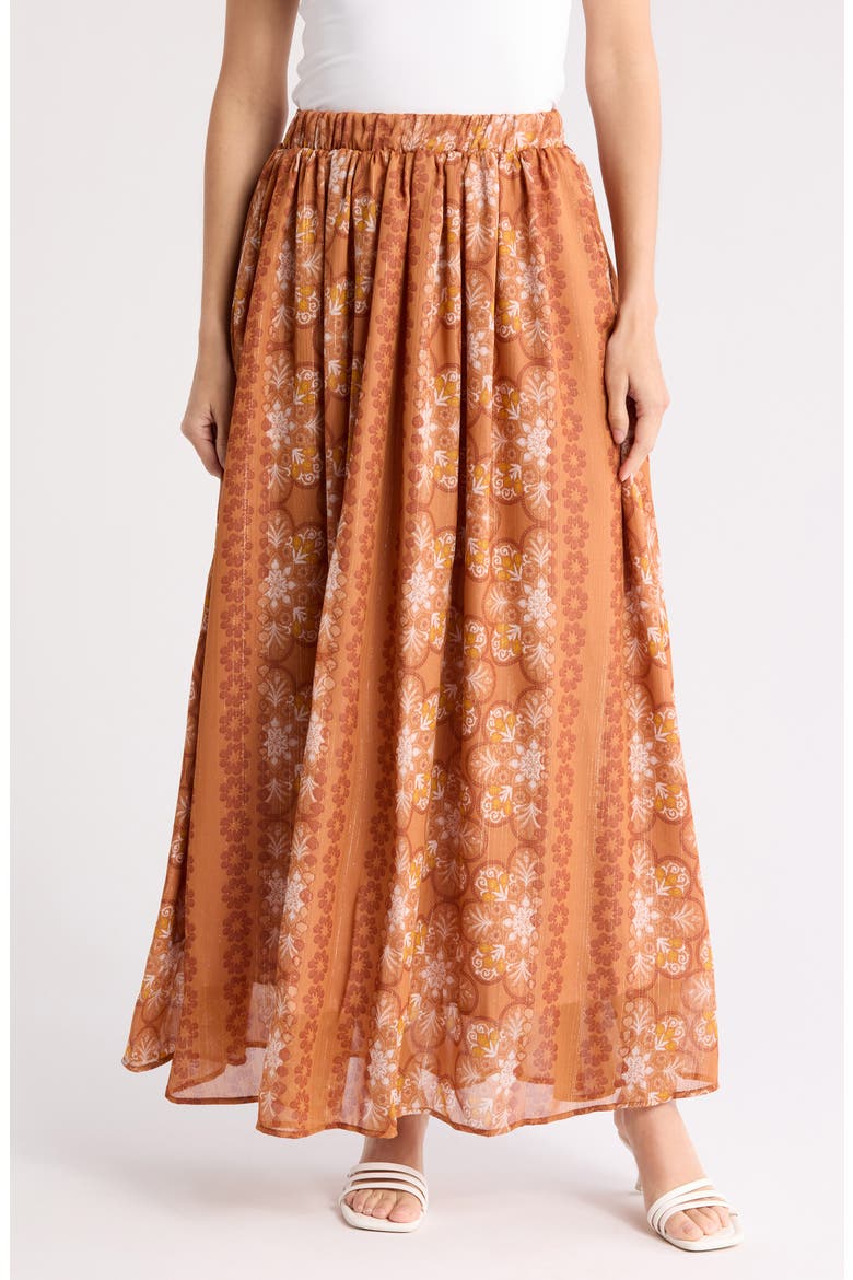 Print Sheer Maxi Skirt, Main, color, RUST