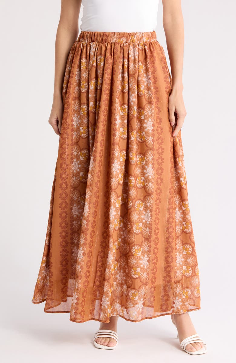 Renee C Print Sheer Maxi Skirt, Main, color, Rust