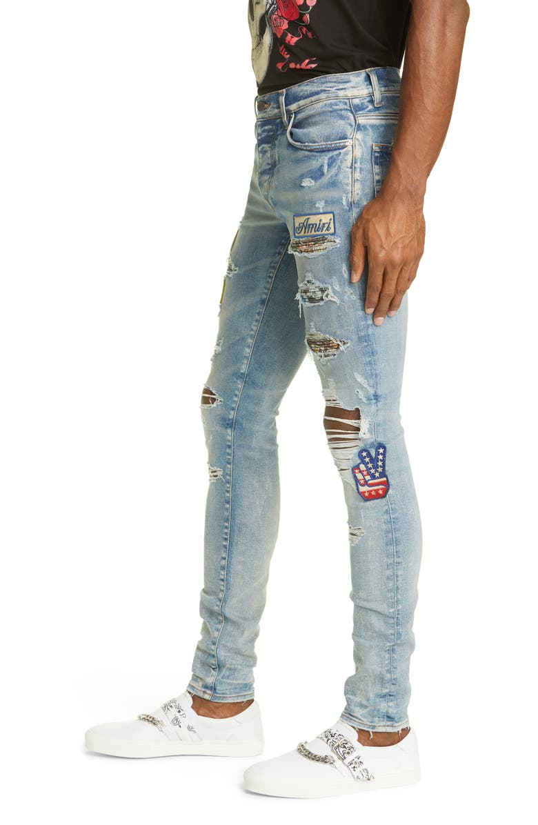 AMIRI Biker Patch Rip & Repair Skinny Jeans, Alternate, color, 