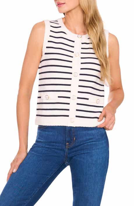 CeCe Stripe Crewneck Sweater Vest