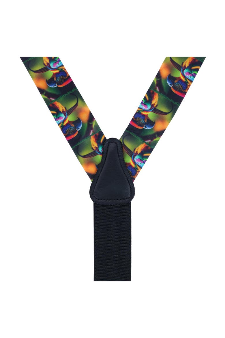 Jungle Parrot Silk Button End Suspenders, Alternate, color, Multiple