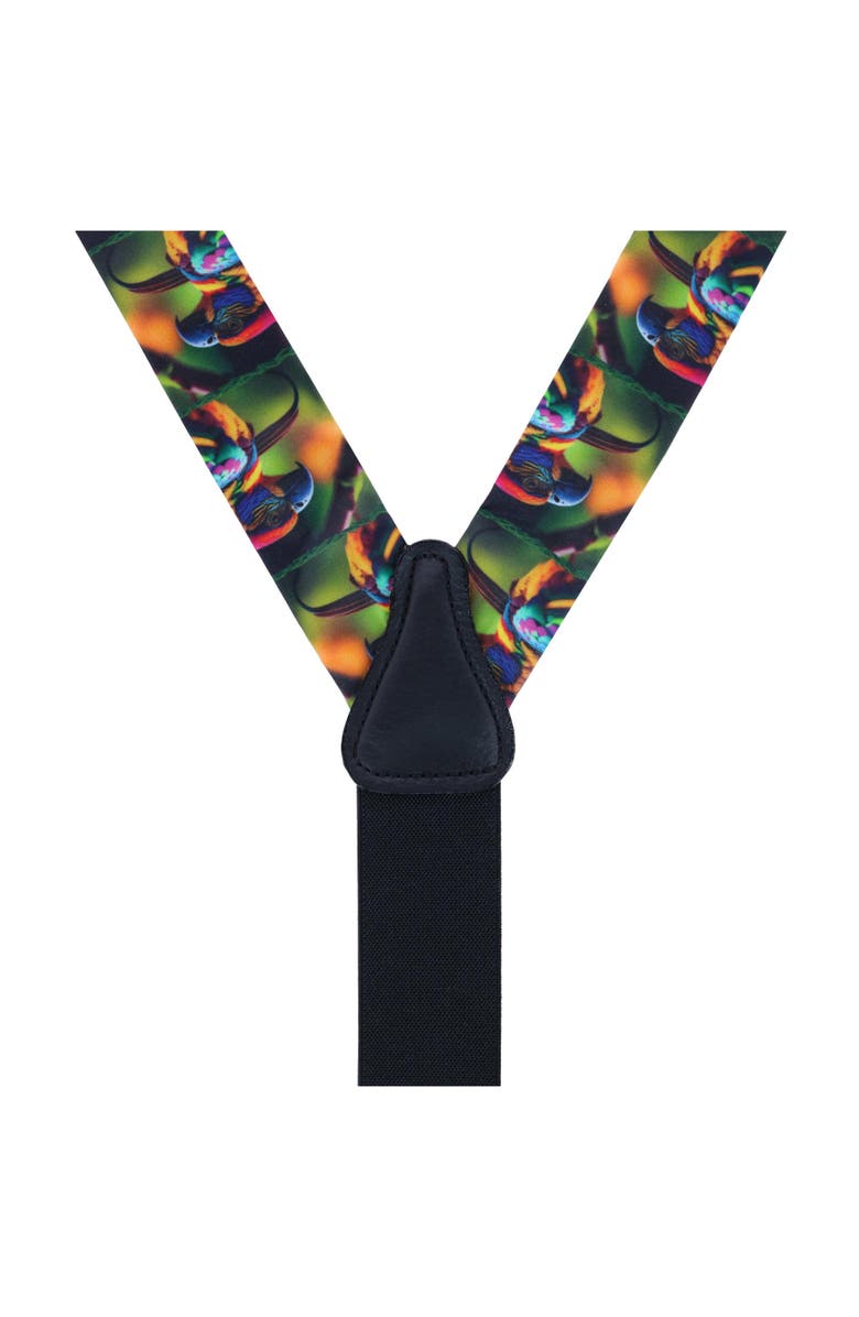Trafalgar Jungle Parrot Silk Button End Suspenders, Alternate, color, Multiple