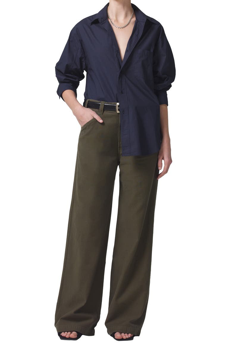 Paloma High Waist Wide Leg Twill Utility Trousers, Alternate, color, TEA LEAF