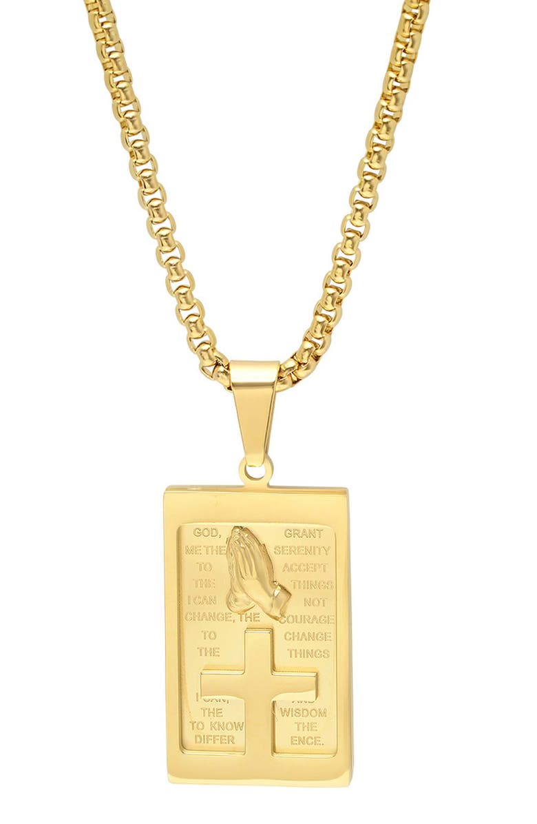 STEELTIME Men's Pray Tag Necklace, Main, color, Gold