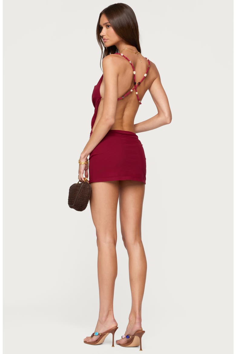 Beaded Cowl Neck Backless Minidress, Alternate, color, BURGUNDY