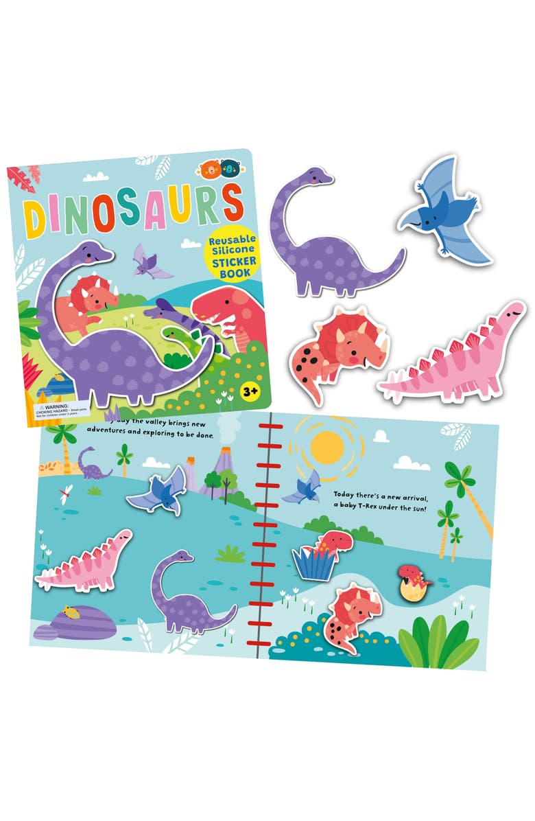 Buddy & Barney Reusable Silicone Sticker Book, Dinosaurs, Kids 3+, Alternate, color, Multicolored