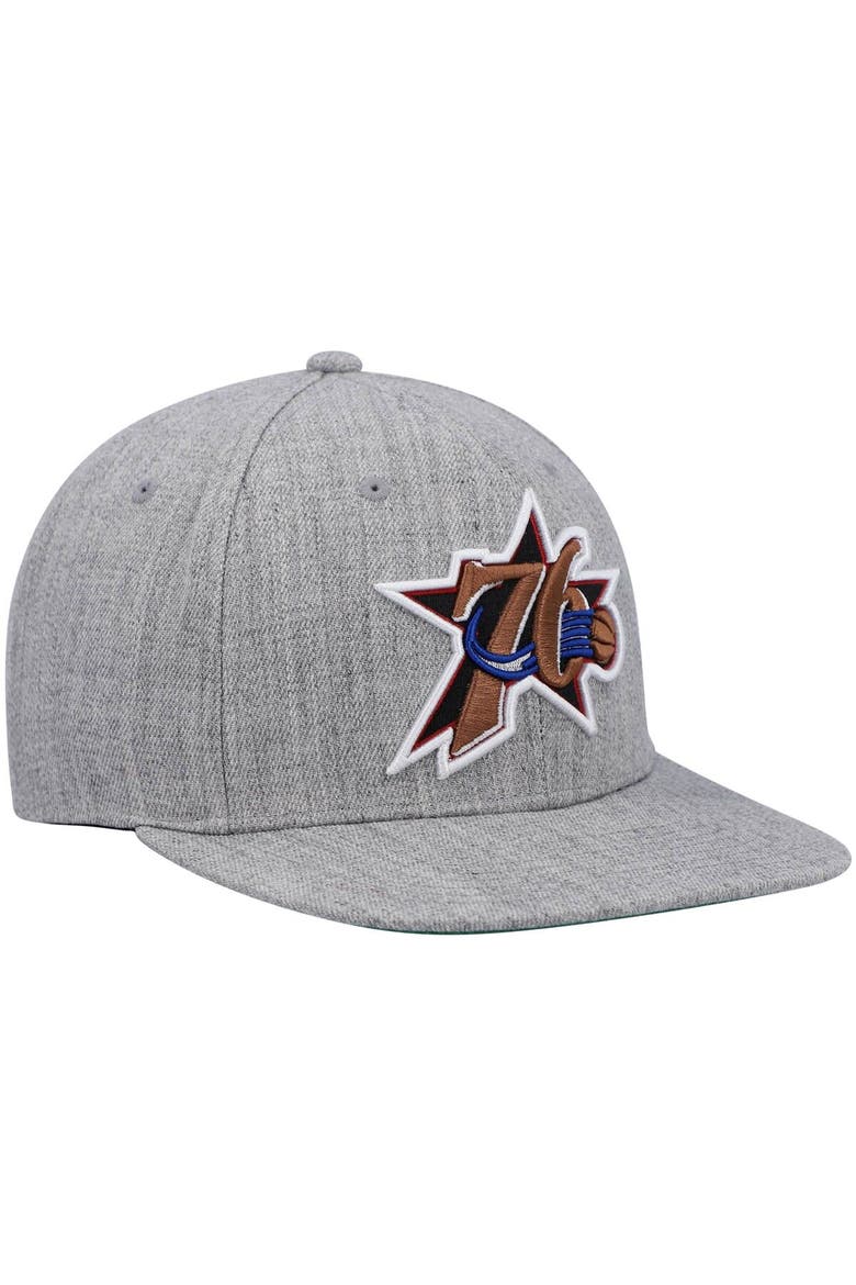 Men's Mitchell & Ness Heathered Gray Philadelphia 76ers Hardwood Classics Team 2.0 Snapback Hat, Alternate, color, Heather Gray