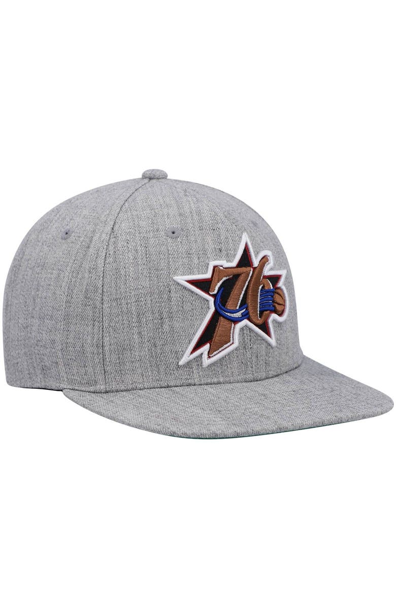 Mitchell & Ness Men's Mitchell & Ness Heathered Gray Philadelphia 76ers Hardwood Classics Team 2.0 Snapback Hat, Alternate, color, Heather Gray