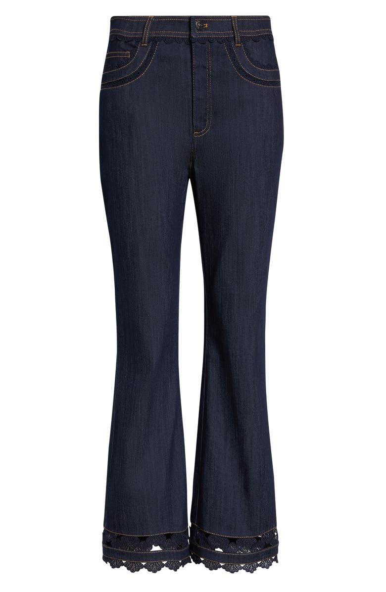 Cinq à Sept Guipure Lace Trim Cropped Flare Leg Jeans, Alternate, color, Indigo
