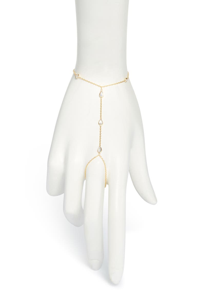 Cubic Zirconia Station Hand Chain, Main, color, GOLD/ WHITE